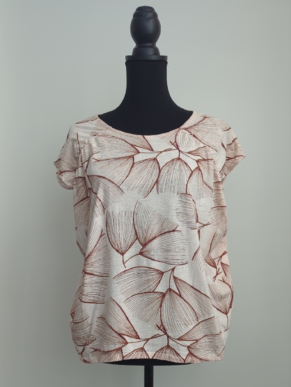DKNY Pink Reddish Brown Botanical Cap-Sleeve Blouse
